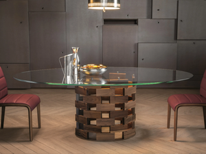 COLOSSEO - Oval tempered glass table with walnut base _ Tonin Casa